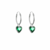 ARO PLATA ARGOLLA 1.2 X 12 MM CON DIJE CORAZÓN PUNTO DE LUZ VERDE COLGANTE. PESO APROX 0.84 GR.