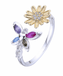 ANILLO PLATA MARIPOSA CON ZIRCONES Y MARGARITA. PESO APROX. 2.11 GRS.