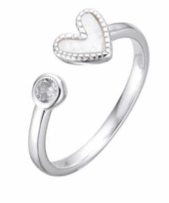 ANILLO PLATA REGULABRE CORAZÓN NÁCAR Y PUNTO DE LUZ. PESO APROX. 1.95 GRS.