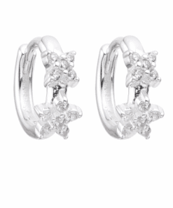 ARO PLATA HUGGIES 10 MM FLORES CON ZIRCONES. PESO APROX 1.63 GRS.