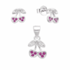 CONJUNTO DE PLATA ARO PASANTE Y DIJE CEREZAS CON ZIRCONES. PESO APROX. 1.78 GRS.