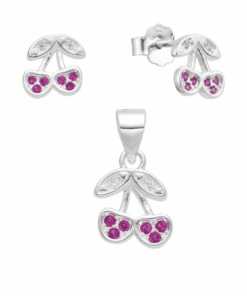 CONJUNTO DE PLATA ARO PASANTE Y DIJE CEREZAS CON ZIRCONES. PESO APROX. 1.78 GRS.