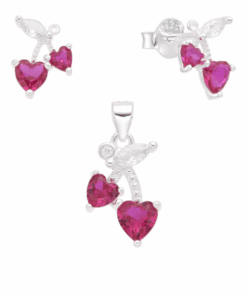 CONJUNTO DE PLATA ARO PASANTE Y DIJE CEREZAS CON ZIRCONES. PESO APROX. 1.89 GRS.