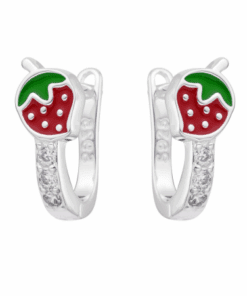 ARO PLATA HUGGIES 10 MM CON ZIRCONES Y FRUTILLA. PESO APROX 2.50 GRS.