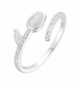 ANILLO PLATA CON ZIRCONES Y TULIPÁN. PESO 1.44 GRS.