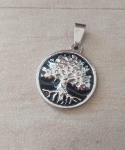 DIJE DE ACERO ÁRBOL DE LA VIDA ESMALTADO NEGRO 25 MM