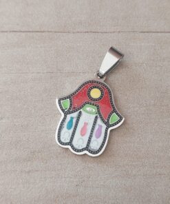 DIJE DE ACERO MANO DE FATIMA ESMALTADA. 21 X 23 MM