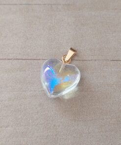 DIJE DE ACERO DORADO ACRÍLICO EN FORMA DE CORAZÓN TORNASOL . TAMAÑO 15 MM