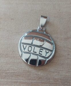 DIJE DE ACERO PELOTA VOLEY PLANA CON LEYENDA EN RELIEVE. DIÁMETRO 25 MM