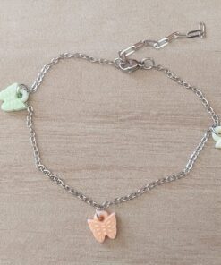 TOBILLERA DE ACERO CADENA ESLABÓN ESPEJITO CON DIJES MARIPOSA. LARGO 20 CM + 5 CM EXT.