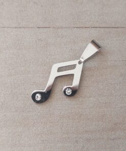 DIJE DE ACERO NOTA MUSICAL CORCHEA DOBLE CON STRASS. 15 X 24 MM