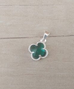 DIJE DE ACERO BLANCO VAN CLEEF CON CUBIK VERDE. 12 MM