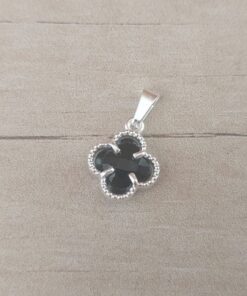 DIJE DE ACERO BLANCO VAN CLEEF CON CUBIK NEGRO. 12 MM