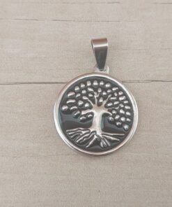 DIJE DE ACERO ÁRBOL DE LA VIDA ESMALTADO NEGRO 25 MM