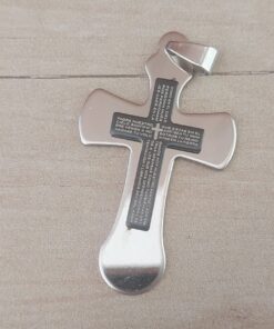 DIJE DE ACERO CRUZ CON CRUZ PADRE NUESTRO SUPERPUESTA. 31 X 52 MM