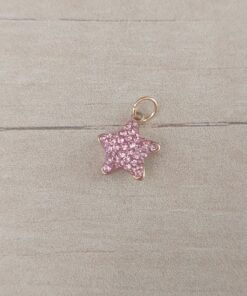 DIJE DE ACERO DORADO ESTRELLA CON STRASS ROSA. 12 MM