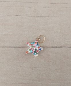DIJE DE ACERO DORADO ESTRELLA CON STRASS MULTICOLOR. 12 MM