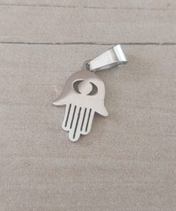 DIJE DE ACERO MANO DE FATIMA CON OJITO CALADO 12 X 15 MM