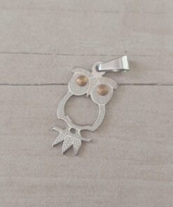 DIJE DE ACERO BÚHO CON DUBLE. TAMAÑO 13 X 25 MM