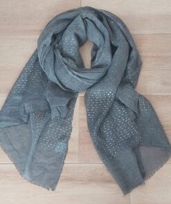 SHALL FIESTA RUSTICO CON LENTEJUELAS COLO GRIS DESFLECADO. TAMAÑO 95 X 200 CM.