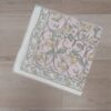 PAÑUELO RASADO ESTAMPADO CON FLORES, FONDO ROSA. TAMAÑO 70 X 70