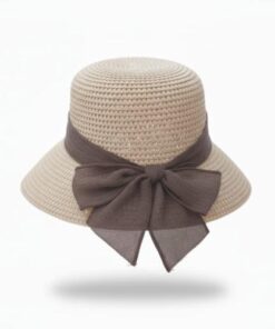 SOMBRERO BEIGE CINTA CON MOÑO MARRÓN
