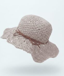 SOMBRERO RAFIA COLOR ROSA TRAMA ABIERTA CON CORDÓN MARRÓN