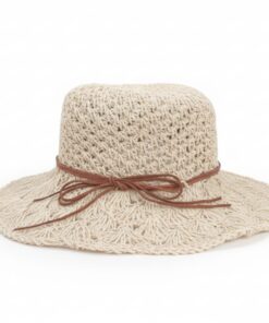 SOMBRERO RAFIA COLOR CRUDO TRAMA ABIERTA CON CORDÓN MARRÓN