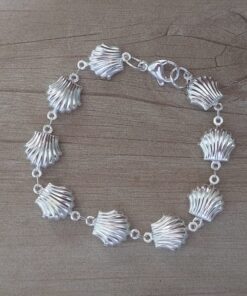 PULSERA DE ACERO BLANCO ESLABÓN CONECTOR OSTRA. LARGO 18 CM