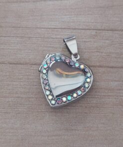 DIJE DE ACERO RELICARIO CORAZÓN CON STRASS TORNASOL ALREDEDOR 20 MM