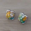 Aro de acero cristal de murano en forma de flor con fru fru