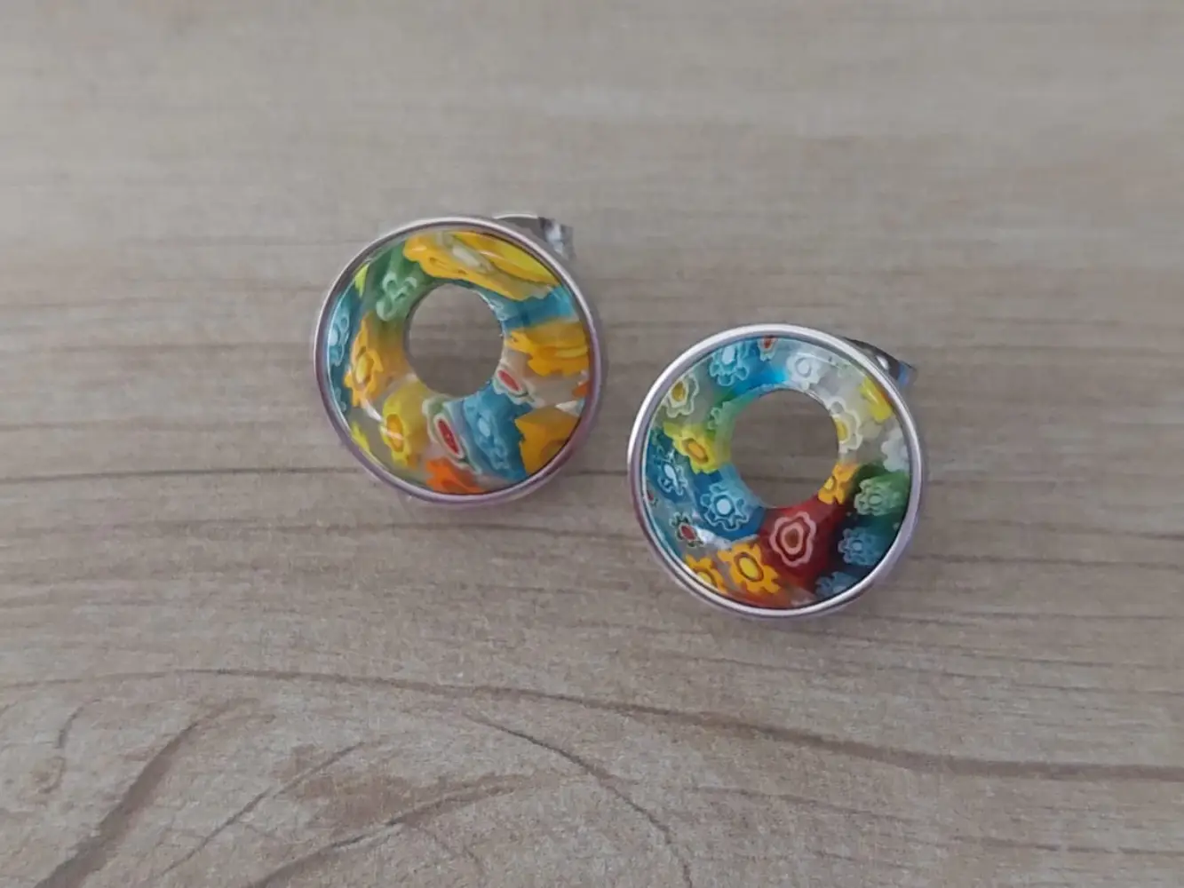Aro de acero cristal de murano con fru fru