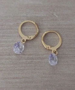 Aro de acero dorado brisura con dije colgante cristal