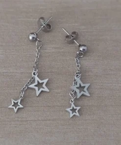 Aro de acero pasante bolita con cadena y estrellas colgantes