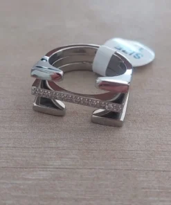 Anillo de acero con línea de Strass blanco