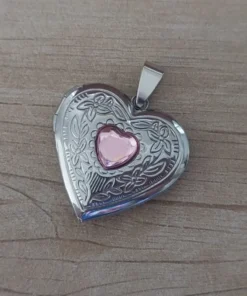 dije de acero relicario corazon con piedra