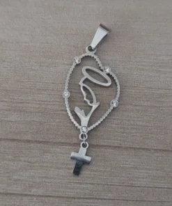 dije de acero religioso virgen con cruz