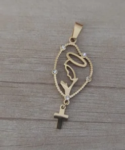 dije de acero dorado religioso virgen con cruz