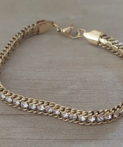 pulsera acero dorado tejida con strass