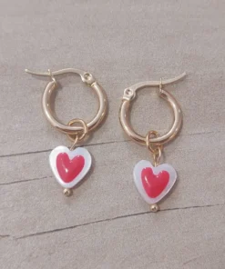 Aro de acero dorado argolla con corazón colgante bicolor