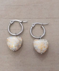 ARO DE ACERO ARGOLLA 15 MM CON CORAZÓN SÍMIL PIEDRA BETAS PLATEADAS Y DORADAS