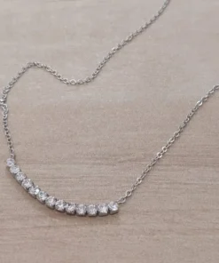 Colgante de acero cadena espejito con tira de strass blanco