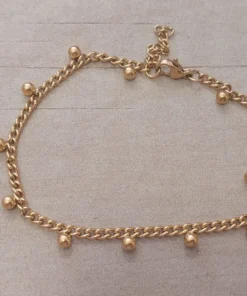 PULSERA DE ACERO DORADO GRUMET CON BOLITAS SOLDADAS. LARGO 19 + 2,5 CM.
