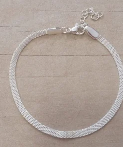 PULSERA DE ACERO BLANCO MALLA PLANA 3 MM. LARGO 18 + 2,5 CM.
