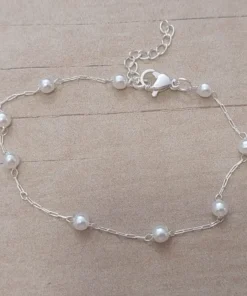 PULSERA DE ACERO BLANCO FORCET CON PERLAS 3 MM. LARGO 18 + 3 CM EXT.