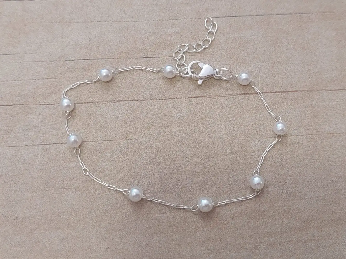 PULSERA DE ACERO BLANCO FORCET CON PERLAS 3 MM. LARGO 18 + 3 CM EXT.