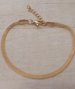 PULSERA DE ACERO DORADA MALLA PLANA3 MM. LARGO 17,5 + 2,5 CM EXT.