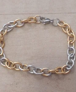 PULSERA DE ACERO TIPO TIFANY 1.6 COMBINADA CON DORADO. LARGO 18 CM