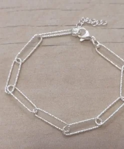 PULSERA DE ACERO BLANCO ESLABÓN ALARGADO FACETADO. LARGO 17,7 + 3 CM EXT.