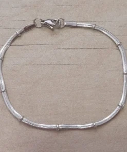 PULSERA DE ACERO VÍBORA 2 MM CON BOLITAS CHATAS. LARGO 18,5 CM